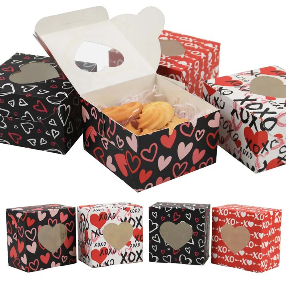 12 Pcs/Pack Clear Window Paper Love Heart Box Cookie Gift Sweet Treat Packaging Boxes for Valentine's Day Party Decor