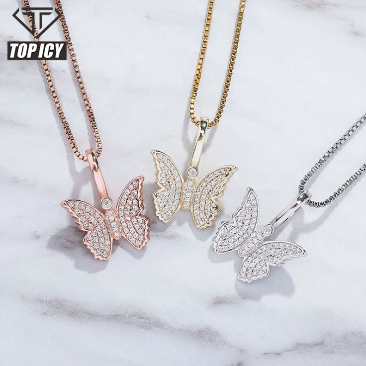 Hotsale  butterfly Jewelry Women Rose Gold Color Cz Stone butterfly Pendant Necklace Iced Out Gemstone Necklace Choker