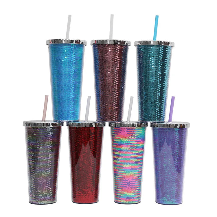 STARLII 2026 New Scale Design Creative Screw on Lid Glitter Tumbler Double-Wall Plastic Tumbler 24 OZ