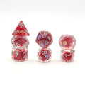 Custom Game D4 D6 D8 D10 D12 D20 D% DND Polyhedral Red Flake Inside with Silver Ink Dice