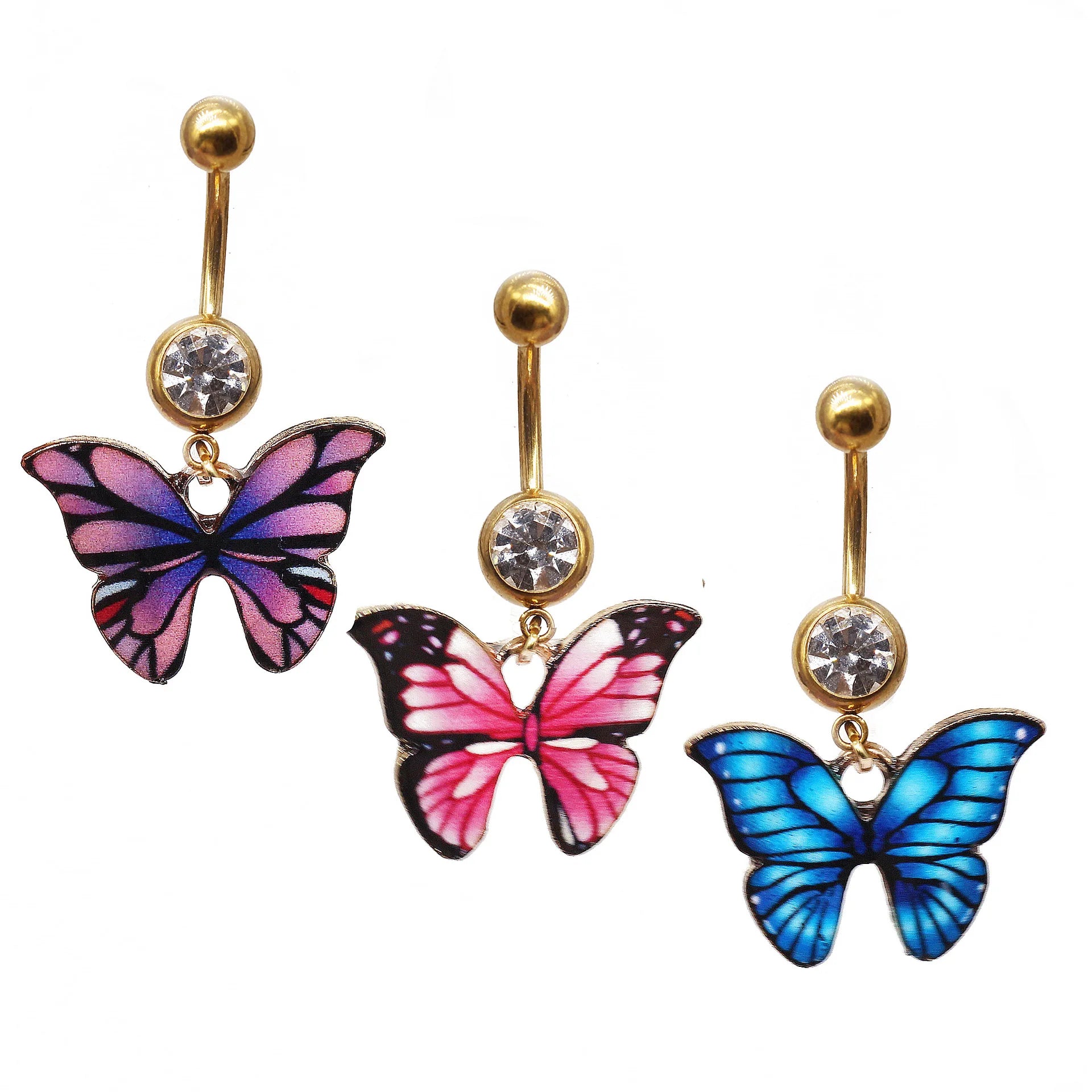 Fashion Colorful Butterfly Crystal Belly Ring Chic Gold Color Rhinestone Navel Ring Women Body Puncture Jewelry