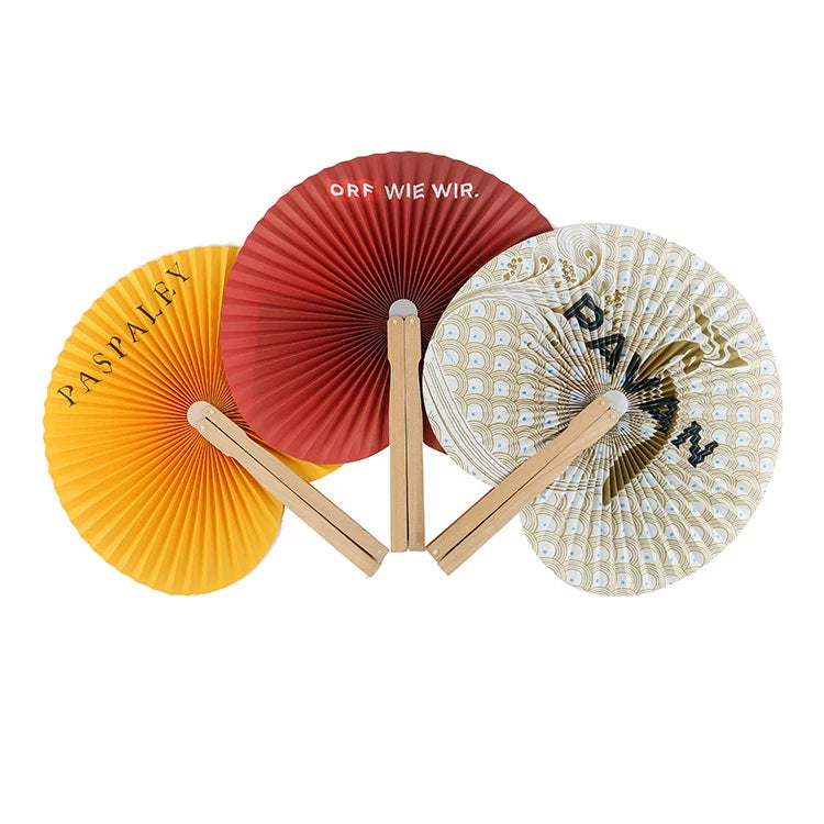 Chinese Style Foldable Paper Fans Hand Held Round Folding Fans