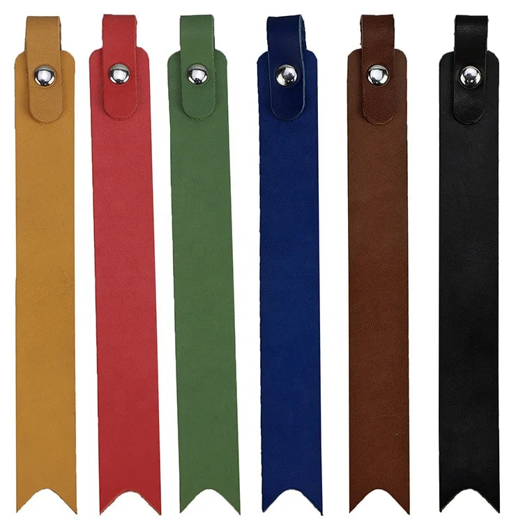 Multiple Colors Slim Soft Custom Luxury Leather Rectangle Bookmarks With Pen Loop
