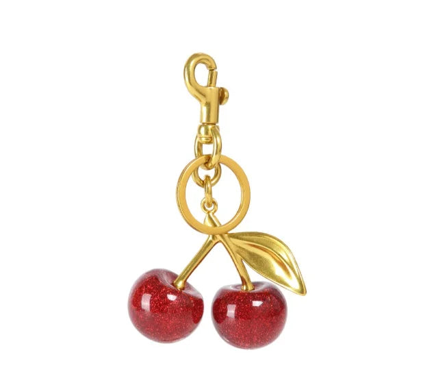 Cute Cherry Keychain Red Bag Charms Heart Keyring Purse Backpack Car Accessories Decoration for Women Girls Gift