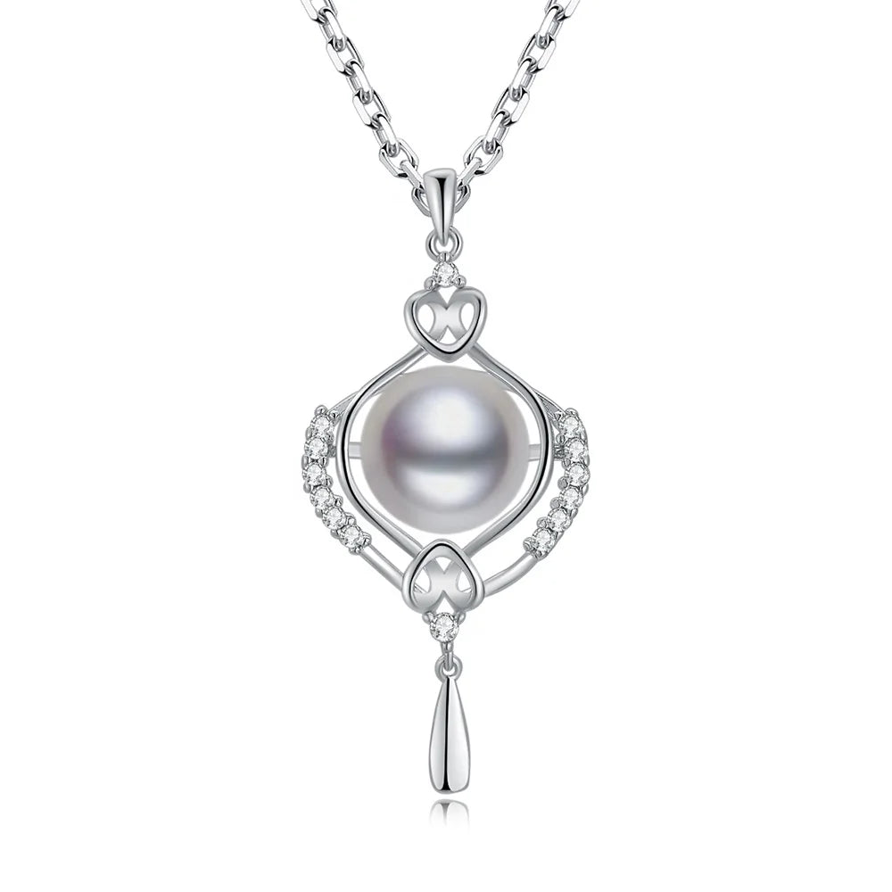Simple 925 Sterling Silver Round Pearl Pendant Designs Real Natural Freshwater Pearl Pendant