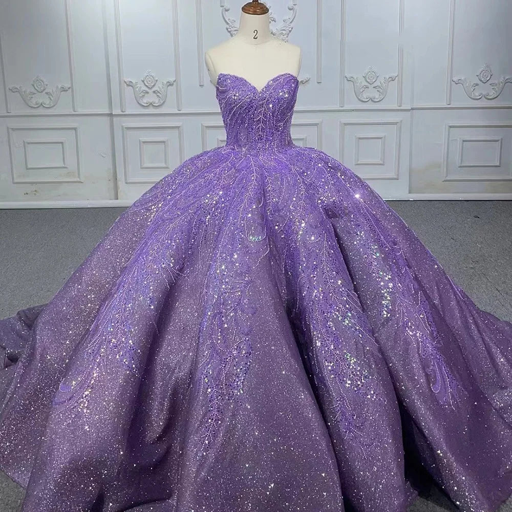 Jancember 1144 Chic Purple Strapless Beaded Ball Gown Quinceanera Party Evening Dresses
