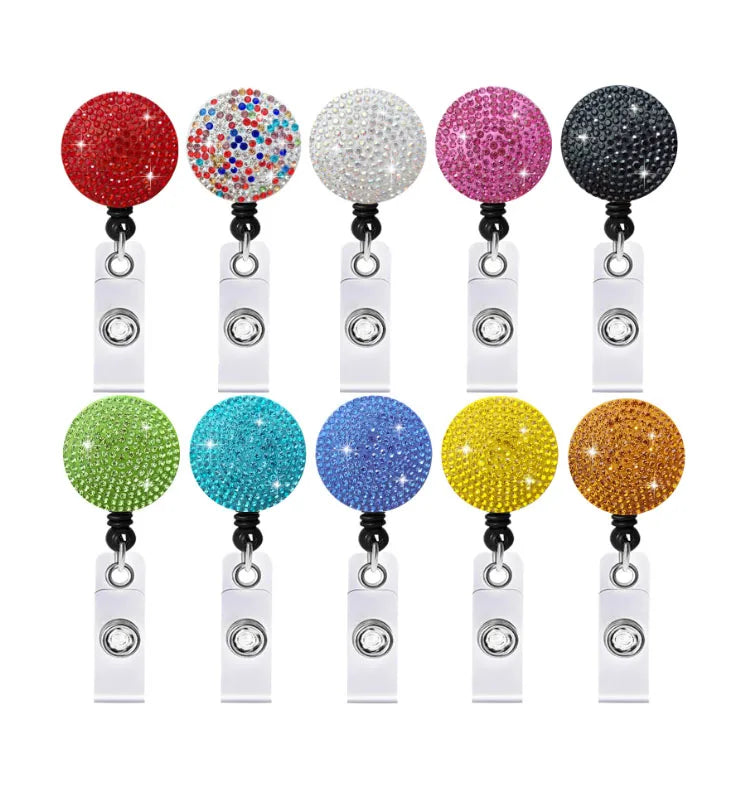 Colorful Round Bling Badge Holder Badge Reel Retractable Alligator Clip ID Name Card Holder for Nurse Student Office