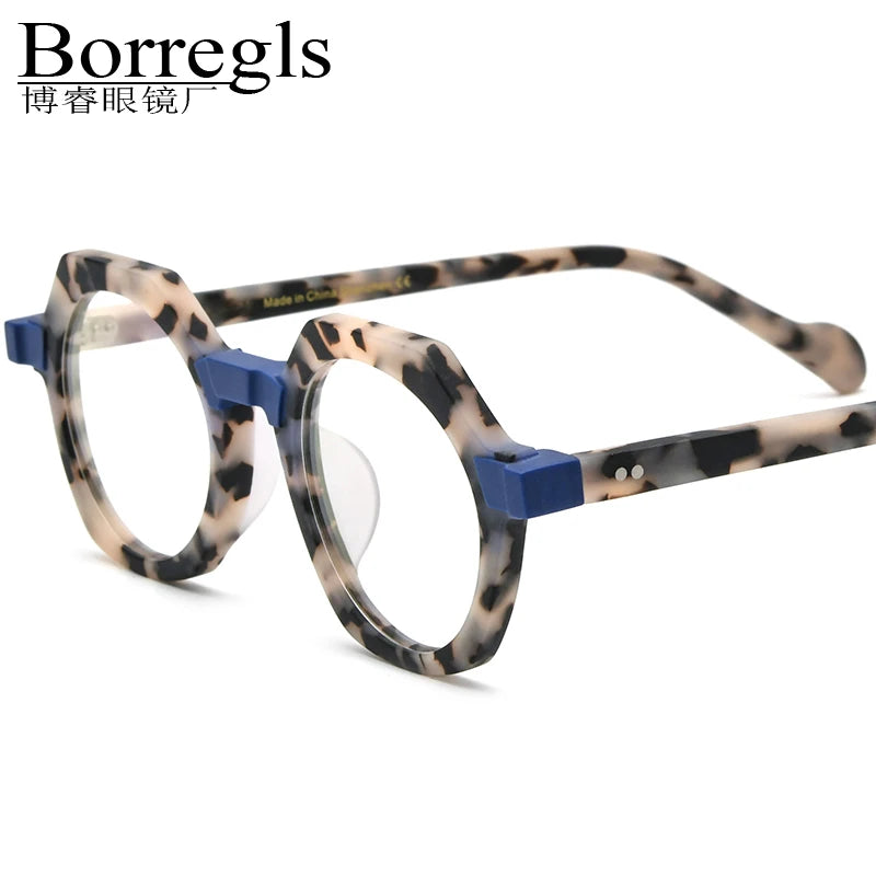 Borregls Matte Acetate Glasses Frame Men 2025 New Brand Designer Retro Polygon Eyeglasses Women Optical Spectacle Eyewear 19234