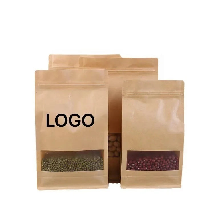 Wholesale High Quality 500g Dog Food Stand up Zip Lock Bag Kraft Craft Paper Packaging with Window Moisture Proof Feature