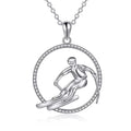 Casual Sporting Jewelry 925 Sterling Silver Rhodium Plated Ski Circle Pendant Necklace