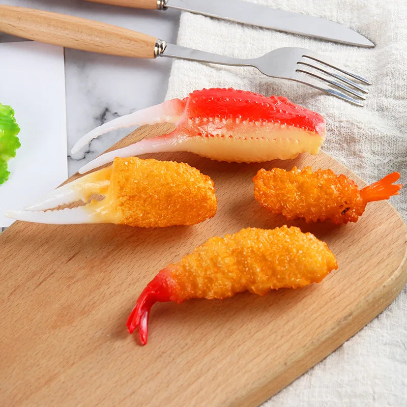 Lifelike Fake Tempura Simulate Fried Shrimp Prawn Realistic Faux Food Crab Claws Prop Display