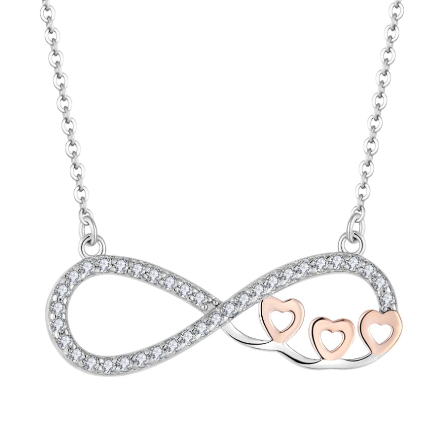 925 Sterling Silver Infinity Love Pendant Necklace Fine Jewelry Rose Gold Hearts and Cubic Zirconia Infinity Necklace for Women