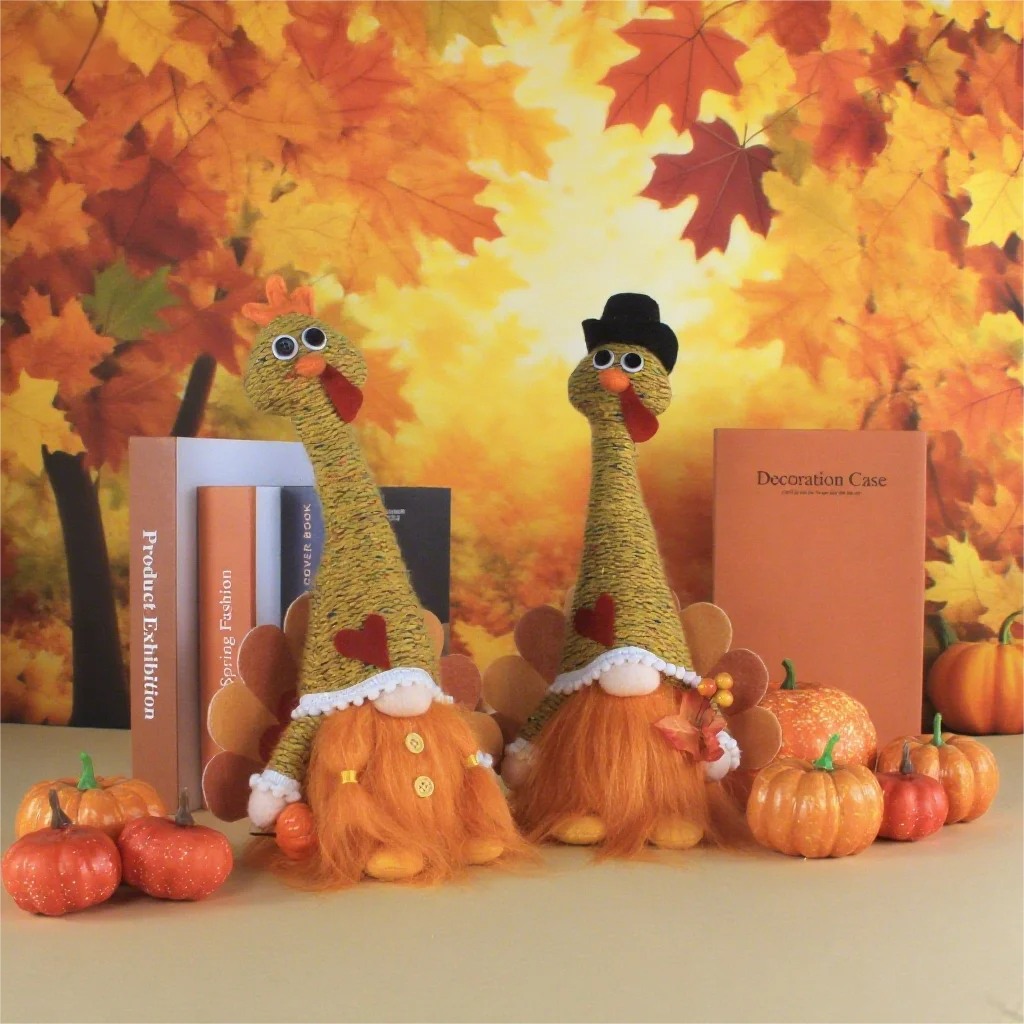 Gouli Modern Plush Die-Cut 1/2 Thanksgiving Turkey Decoration Autumn Party Faceless Dwarf Garden Gnome Wearing Hat