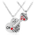 CZ-25 Jewellery Wholesale Fashion Jewelry Alloy I Love You Heart Lock Key Pendant Couple Necklace