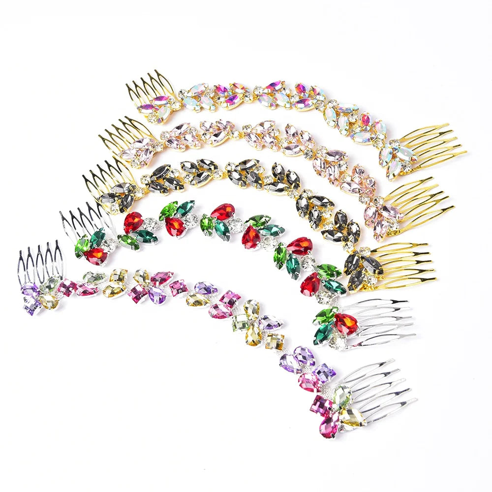 Baroque Bridal Rhinestone Flower Headpiece Combs Birthday Party Wedding Crystal Headdress Clips Hair Tiara