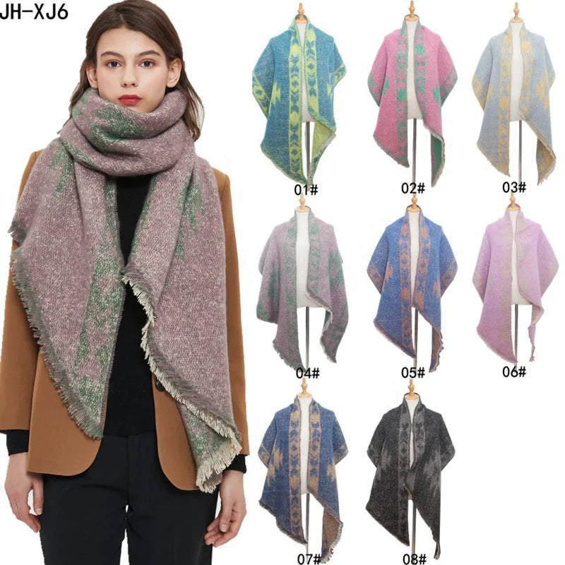 Landfond Accessory Winter Scarf Classic Tassel Plaid Scarf Warm Soft Chunky Large Blanket Wrap Shawl Long Scarves