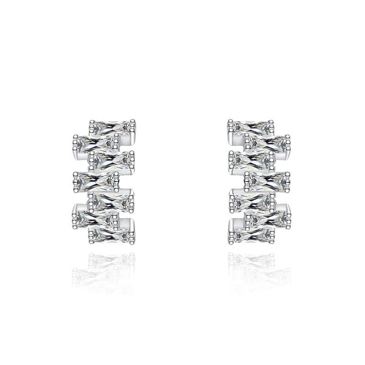 New Iced Out Baguette Tennis CZ Diamond Stone Stud Earrings Women 925 Sterling Silver Rows Square Diamond Earrings