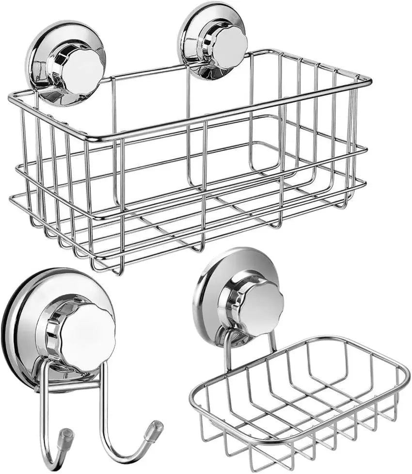 Modern Corner Suction Cups Shower Caddy Soap Dish Suction Hooks Stainless Steel Bathroom Basket Accessories Storage Organizer