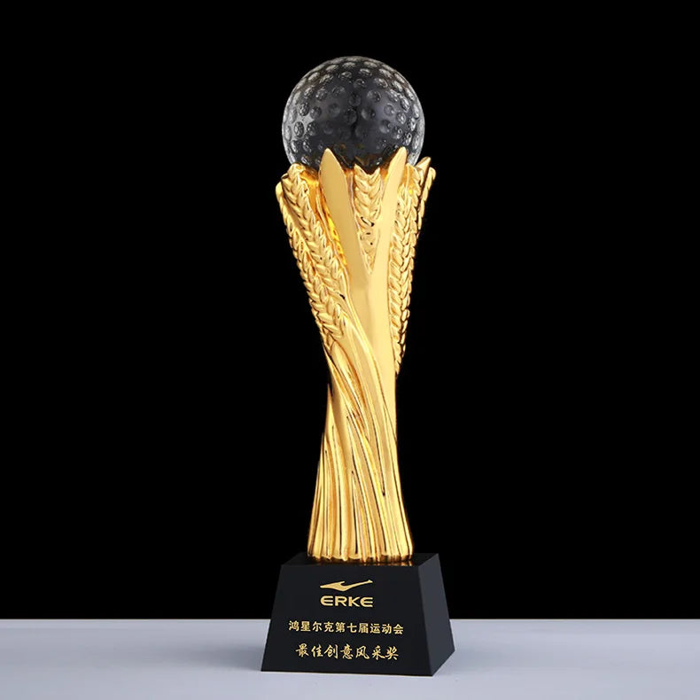 Wholesale Large Custom logo Metal Golf Trophy Designs Transparent Honor Crystal Resin Golf Trophy for Sports Competition Events