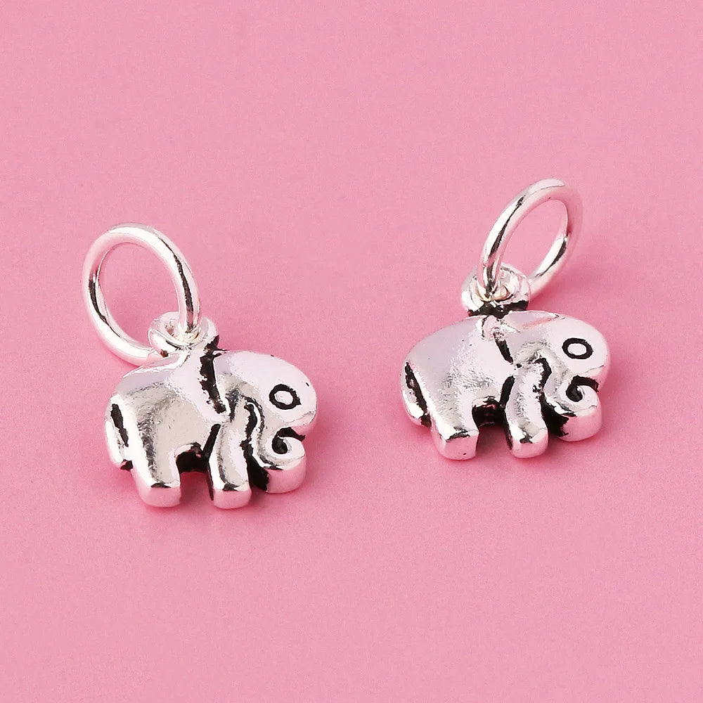 Small Handmade 925 Antique Silver Elephant Pendant Charms for Necklace Bracelet Earring Jewelry DIY Supplies