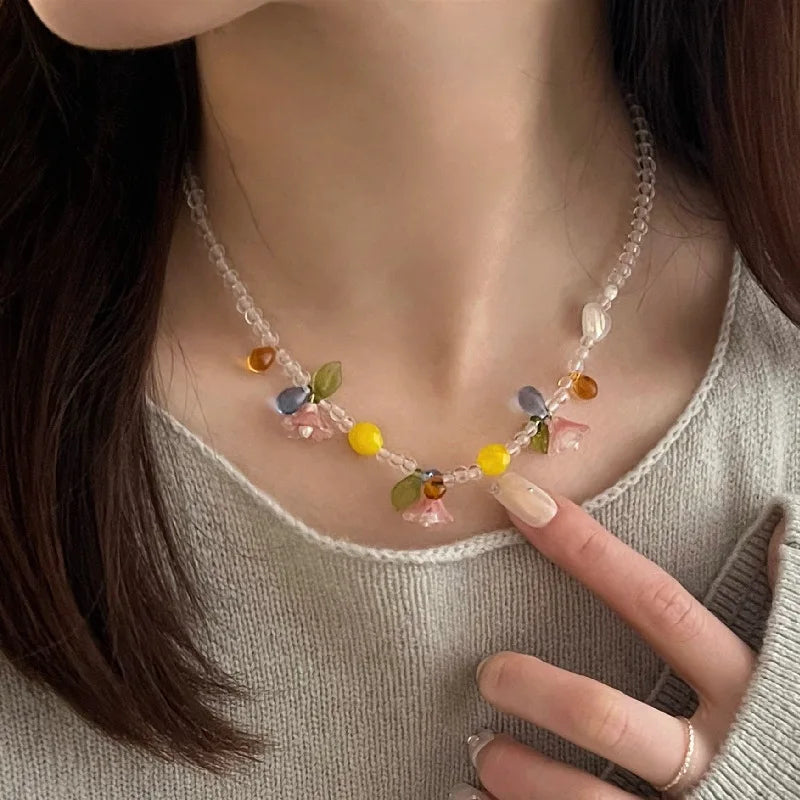 Summer New Handmade Beaded Mom Necklace Bohemian Color Exquisite Crystal Birth Flower Necklace
