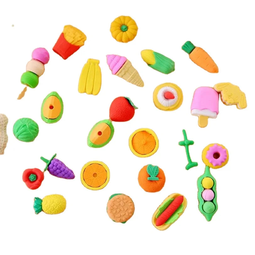 4pieces Per Pack Eraser Pencil Set Food Shape Vegetable Cake Tool Biscuitst Office Study Dessert Rubber Eraser School