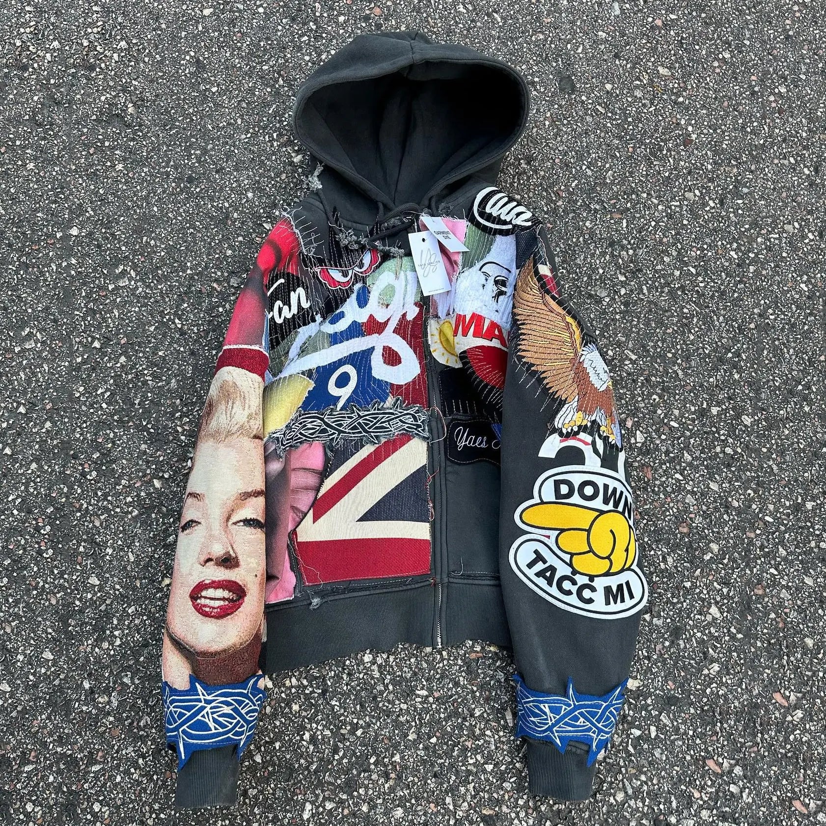 Heavy Weight 100% Cotton Custom Logo Vintage Distressed Zip-Up Hoodie Screen Printing Chenille Embroidery Oversized Fit Autumn