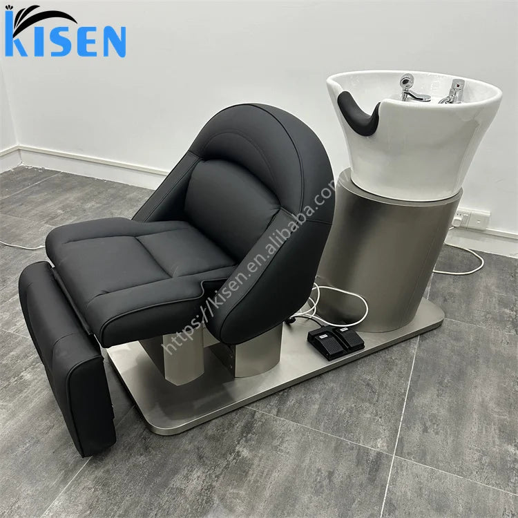 Newest Design Head Spa Beauty and Hair Salon Furniture Electric Shampoo Chair with Washing Ceramic Bowl for Sale