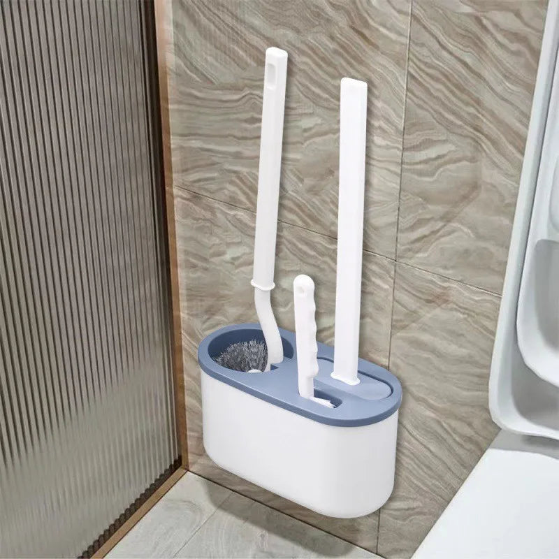 New Design 3-in-1 Soft Bathroom Tool Set Durable TPR Cleaning Silicone Toilet Brush Home Clean Toilet Brush with PP Holder