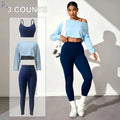 Women Adjustable Strap Sports Bra High Waist Yoga Butt Lift Leggings Long Sleeve Crop Top 3 Piece Workout Gym Outfit Set