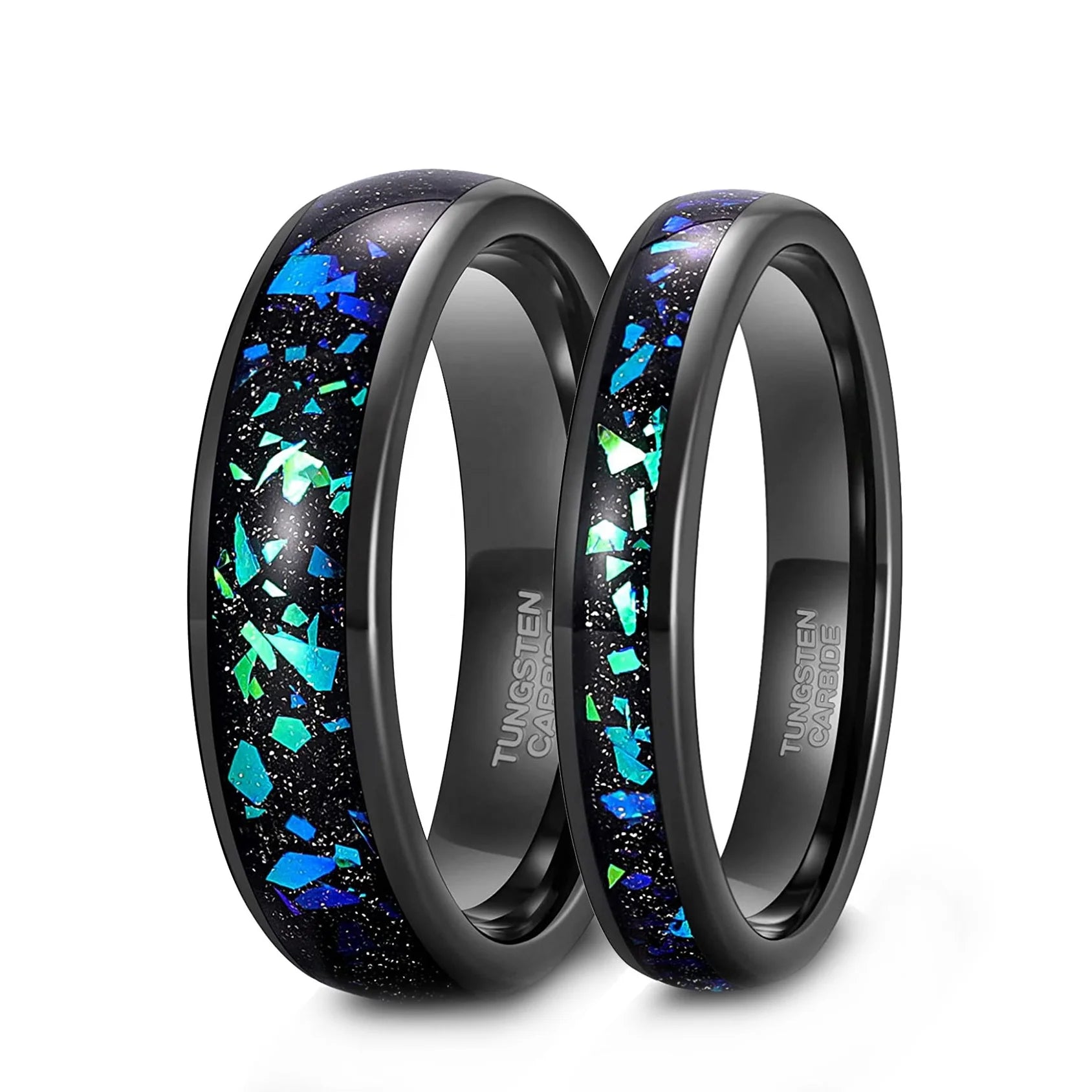 OAHLAN Fashion Jewelry Domed 4mm 6mm Galaxy Opal Inlay Tungsten Carbide Rings for Wedding Engagement Gift for Women Men Couple