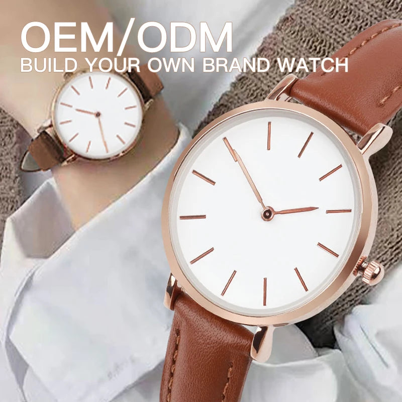 Manufacturers Bulk Customized Logo Watch Strap Round Dial Pointer Ladies Quartz Watch