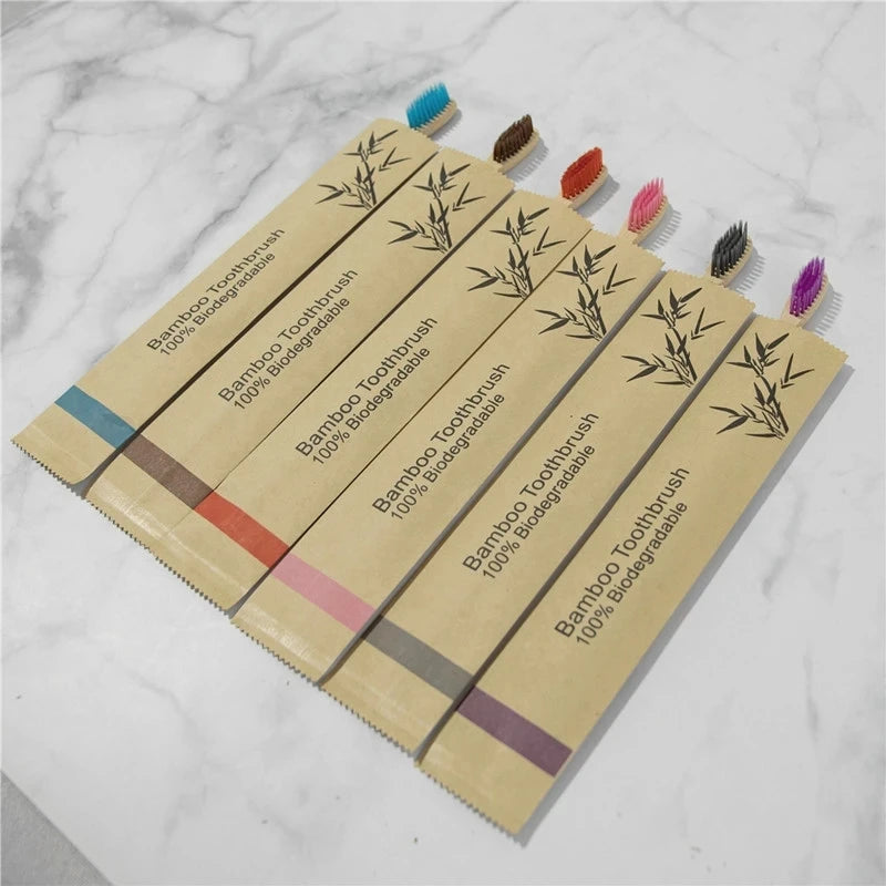Colorful Natural Bamboo Toothbrush Set Soft Bristle Charcoal Teeth Whitening Bamboo Toothbrushes Soft Dental Oral Care