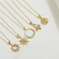 SC Hot Selling Gold Plated Necklace Copper Set Zircon Choker Necklace Flower Butterfly Moon Sun Pendant Necklace for Women