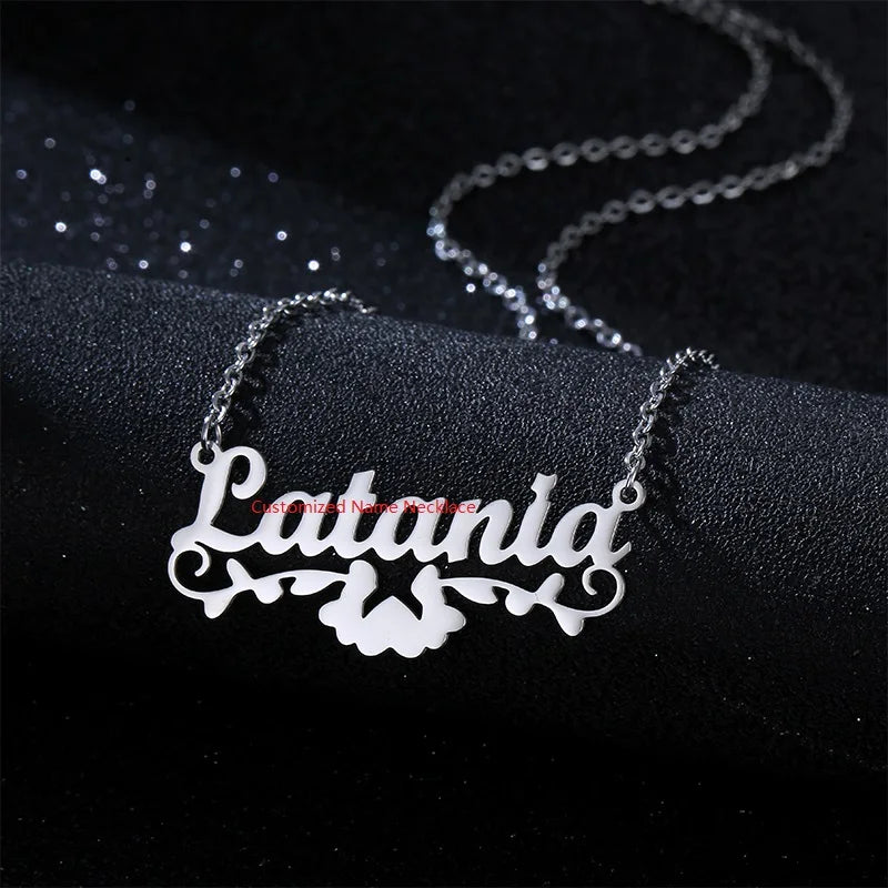 Women's Fashion Jewelry Custom Name Necklace Heart-Shape Personalized Stainless Steel Gold Plated Customized Pendant Gift