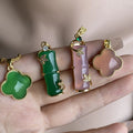 Real Jade Jewelry Accessories Four Leaf Clover Green Jade Gold Plated Natural Stone Charms Making Necklace for Women