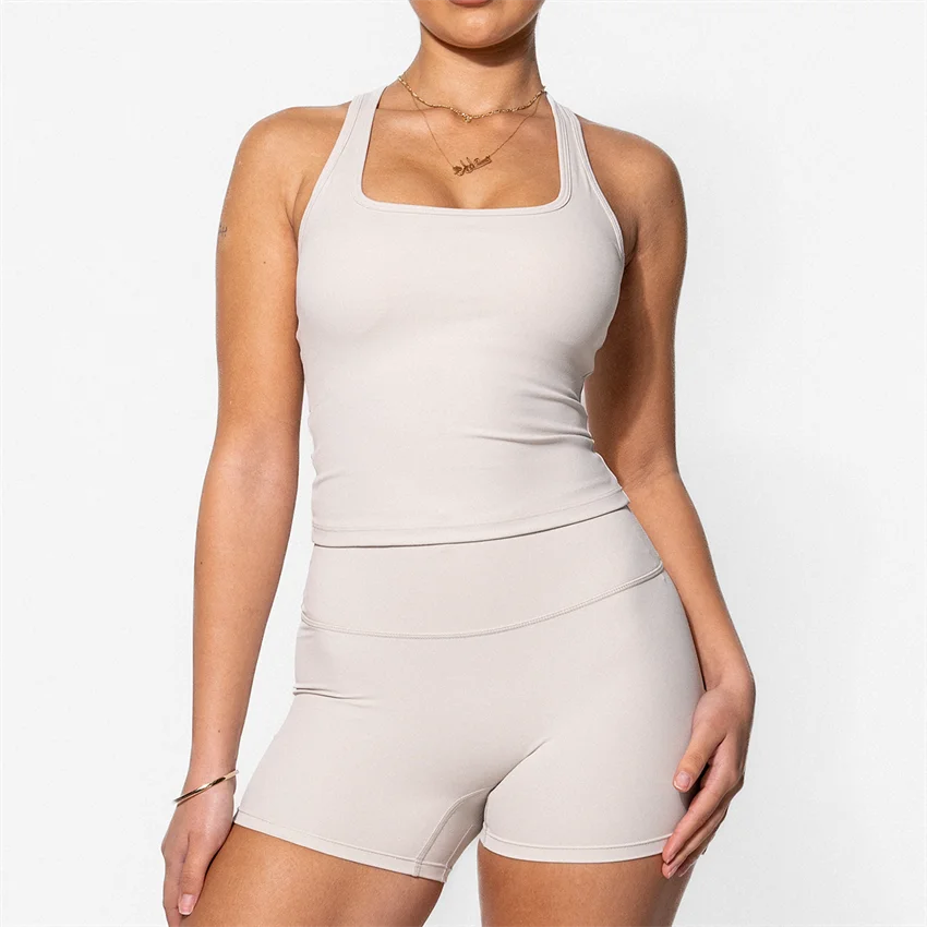 Best Quality Womens Clothing Breathable Women White Gym Shorts Stretch Soft Sportswear Spandex Nylon Workout Set