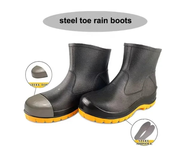 18cm Hot-sale Ankle Steel Toe Midsole Safety Rain Shoes for Men Construction Protect Boots Low Cut PVC Waterproof Security Boots