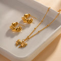 New Arrival 18K Gold Plated Charm Necklace Stainless Steel Bow Pendant Necklace for Girls