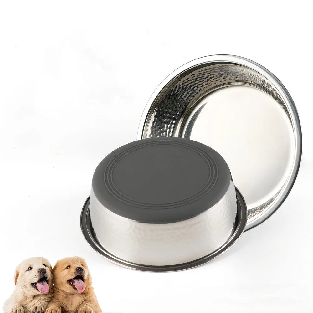 Custom logo Non slip Silicone Bottom Pet Cat Drinking Water Bowl Stainless Steel Dog Food Bowl