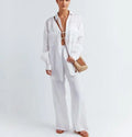 Enyami Custom Brand Label Accept Spring Autumn Lounge Wear Cotton Long Sleeve Shirts Pants Woven Coords Two Pieces Sets