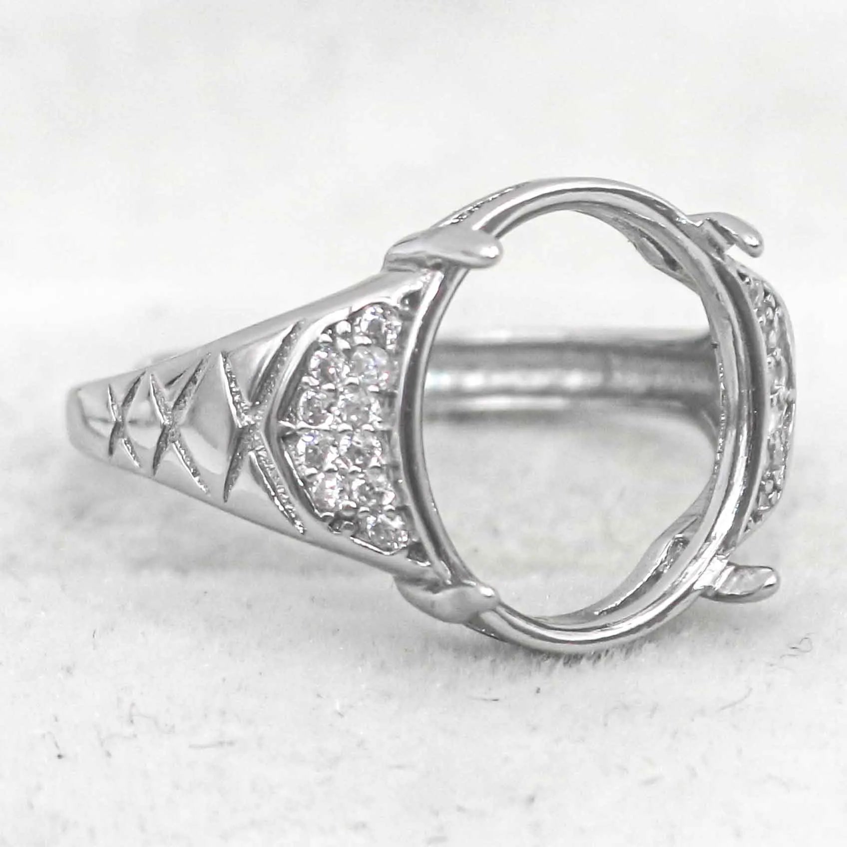 Sterling Silver 12*14mm Semi Mount Men's Ring Frame Empty Blank Claw Setting S925 Base Holder Without Center Stone for DIY Inlay