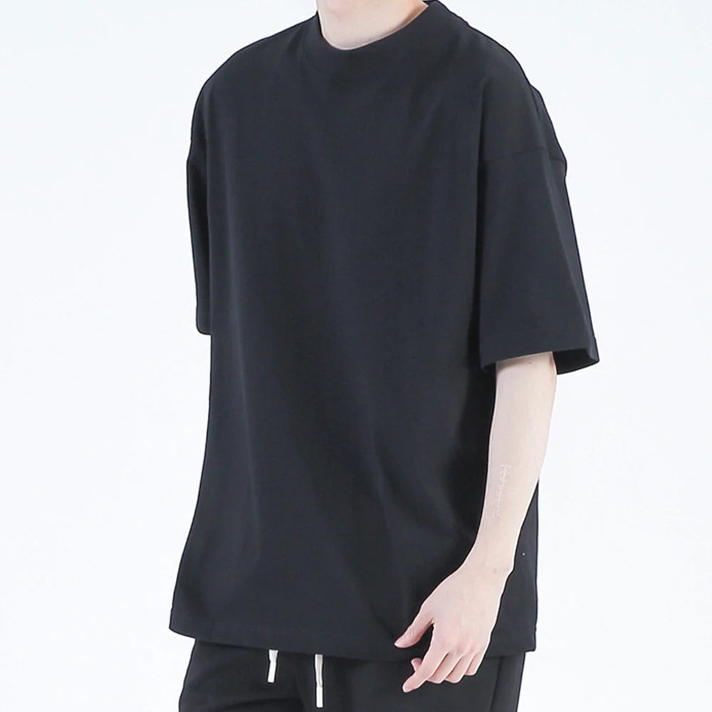 Heavyweight Knitted Print Loose Thick Collar Boxy Fit Oversized Moisture Wicking Breathable Custom High Quality T-Shirt for Men