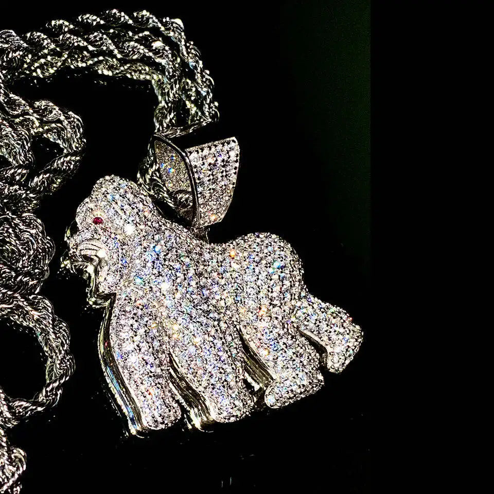 Wholesale Moissanite Zircon Hiphop Iced Out 925 Sterling Silver Animal Jewelry Monkey Gorilla Pendant