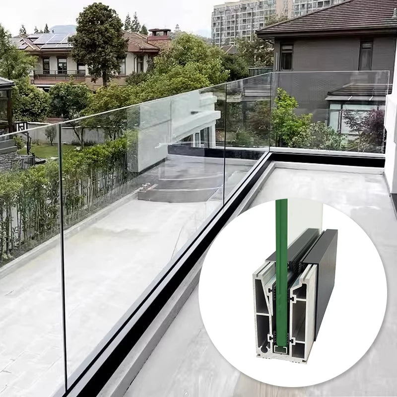 Hot Modern Frameless Balustrade Handrails Balcony Aluminum U Channel 6000 Series T5 CNC Glass Railing Deck Design