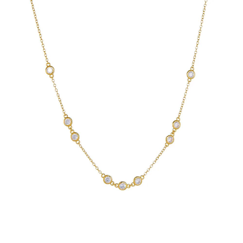 Fashion Minimalist Jewelry 925 Sterling Silver Diamond by the Yard Necklace Simple Round Zircon Gold Plated Necklaces for Women