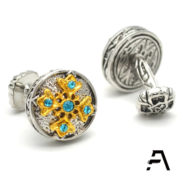 Luxury Exquisite Vintage Decorative Pattern Rhinestones Cufflinks with Silver/Gold Plating for Wedding & Anniversary Gifts