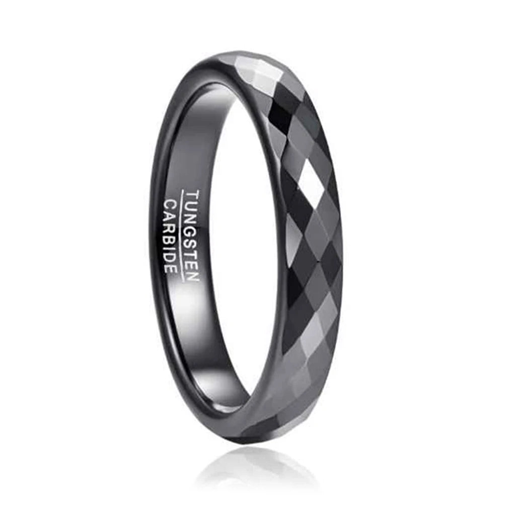 Alin 4mm Mens Women High Polished Diamond Cut Black Tungsten Carbide Wedding Bands Couple Promise Ring