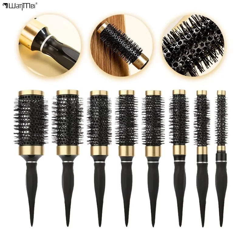 Wanmei 8 Size Hair Brush Anti-Static High Temperature Resistant Round Barrel Hair Comb Drying Curling Barber Accessories Home