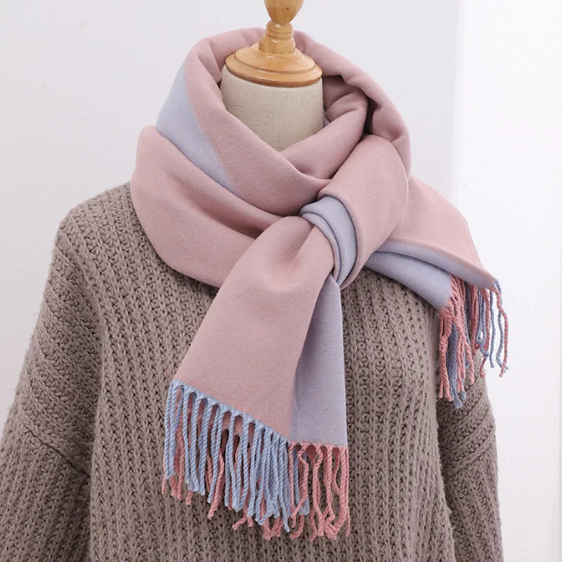 Wholesale Fashion Plain Cashmere Shawl  Women Plaid Tassel Scarf Winter
